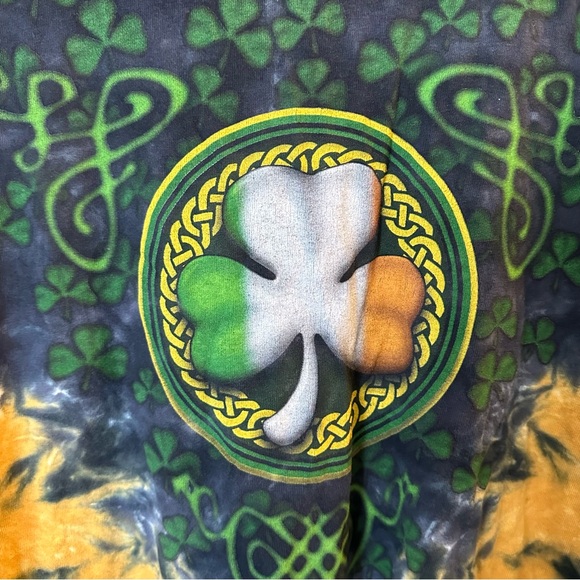 Celtic Four Leaf Clover Irish Lucky Tie Dye Tee Shirt - Picture 2 of 5
